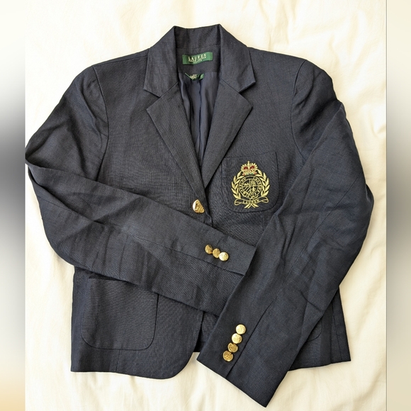Ralph Lauren Petite Navy Blue Tailored Blazer W Gold Accents - Picture 4 of 12